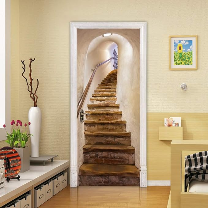 3D Door Stickers Murals - Peel & Stick - Stairs & Wall - Self-Adhesive Decals - Removable PVC Waterproof Door Poster - Bedroom & Living Room - 37.4" x 84.6"-VerdiqueGarden