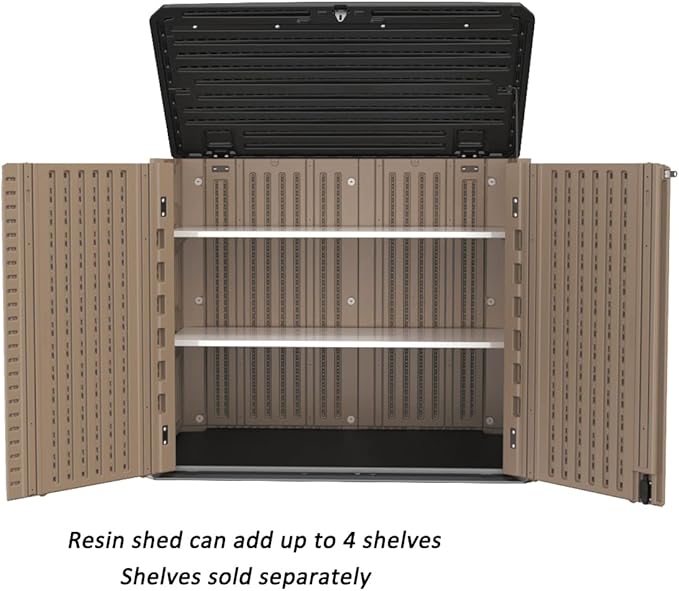 Horizontal Resin Storage Shed, 34 Horizontal Cu.ft Outdoor Storage Cabinet Waterproof for Garden/Backyard/Home/Pool, Lockable(34 Cu.ft-Brown)-VerdiqueGarden