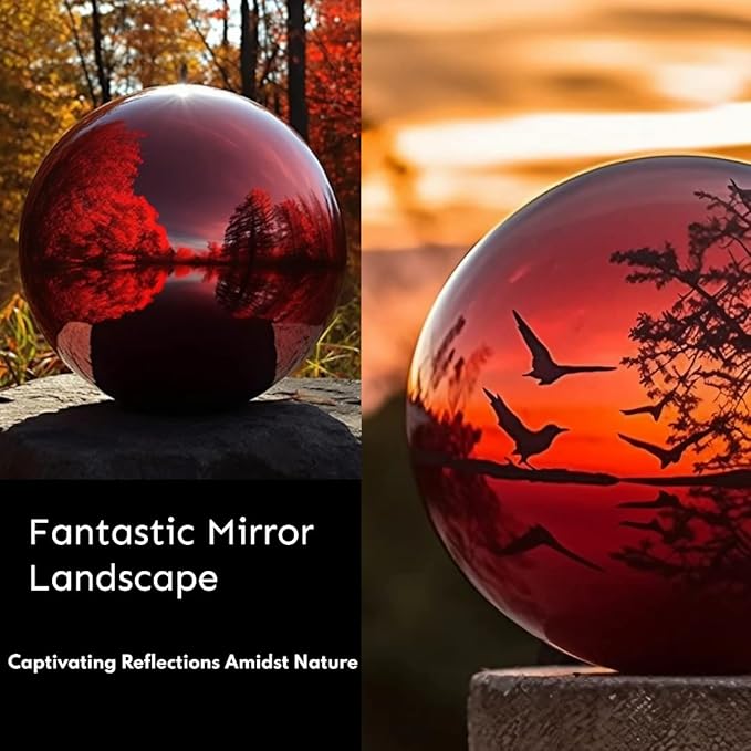 10 Inch Stainless Steel Gazing Globe,v2croft Hollow Ball Mirrored Surface Polished Shiny Sphere,Garden Stainless Steel Gazing Ball for Outdoor Lawn Pond Yard Ornament(red)-VerdiqueGarden