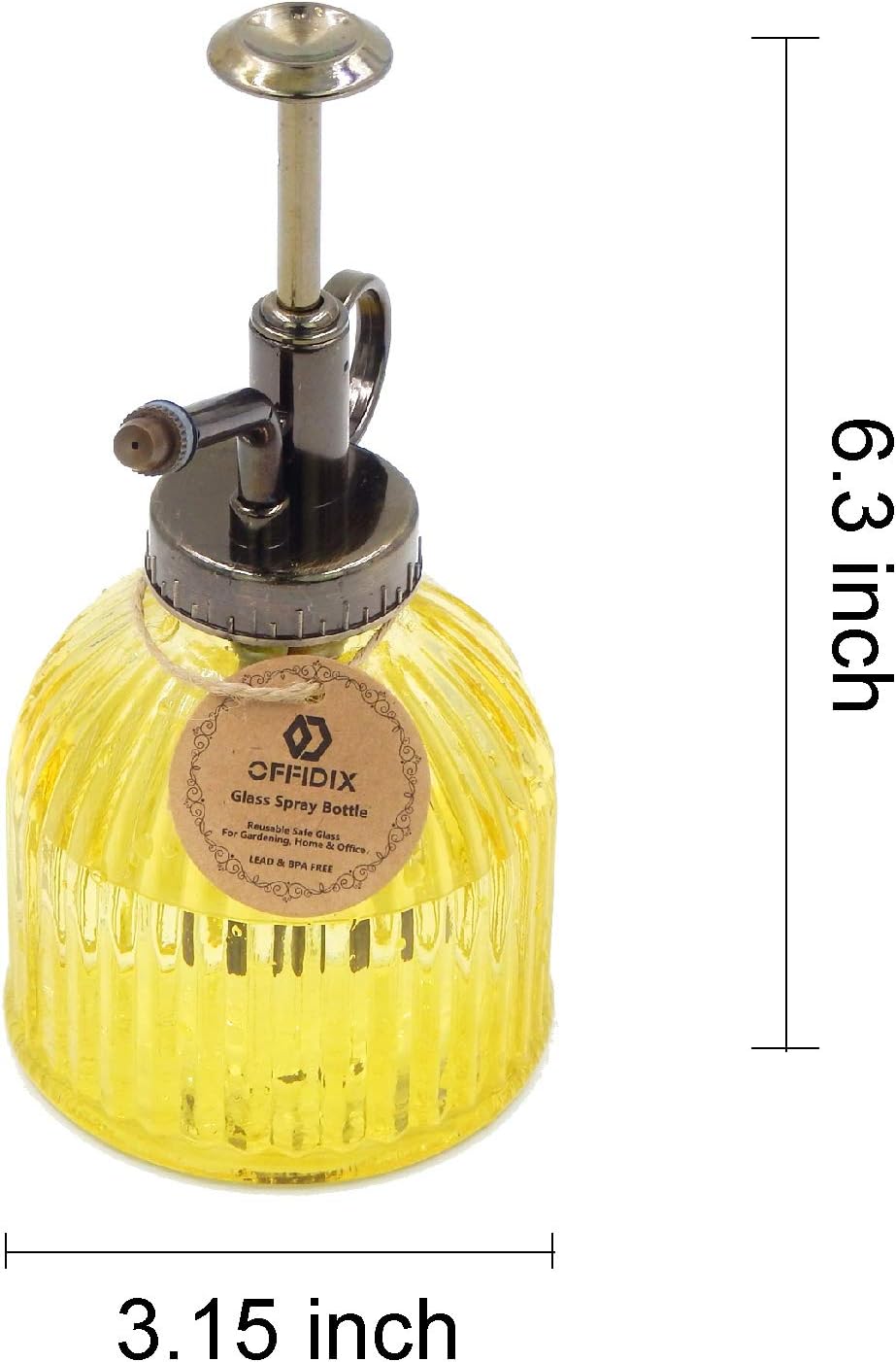 OFFIDIX Glass Watering Spray Bottle, 6.3" Tall Vintage Style Decorative Plant Atomizer Watering Can Pot with Bronze Plastic Top Pump for Indoor Potted Plants(Yellow)-VerdiqueGarden
