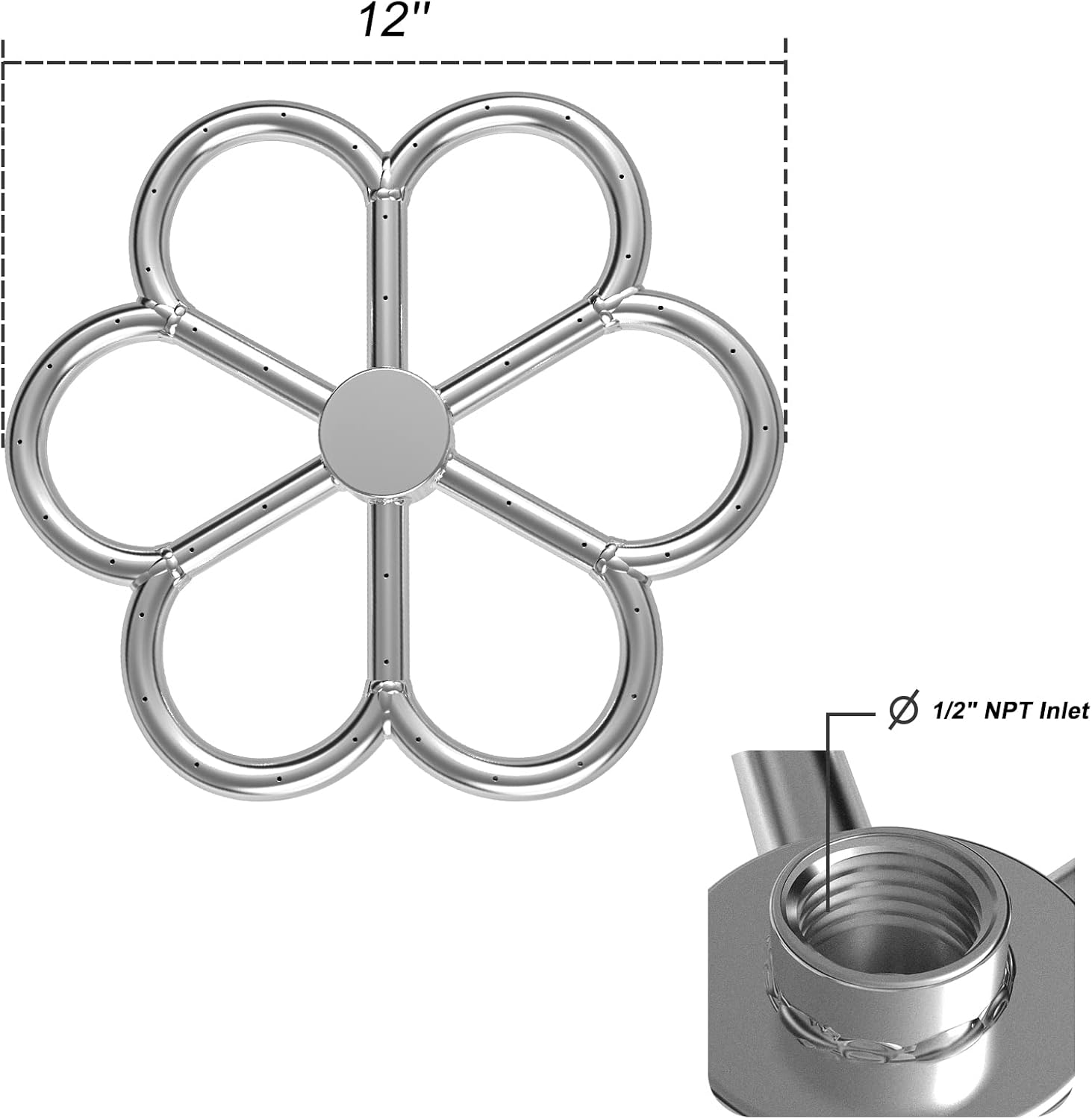 Skyflame 12-Inch Stainless Steel Fire Pit Burner, Flower-Shape Burner Ring for Fire Pit, Natural Gas & Propane Fireplace, Max BTU 90K-VerdiqueGarden