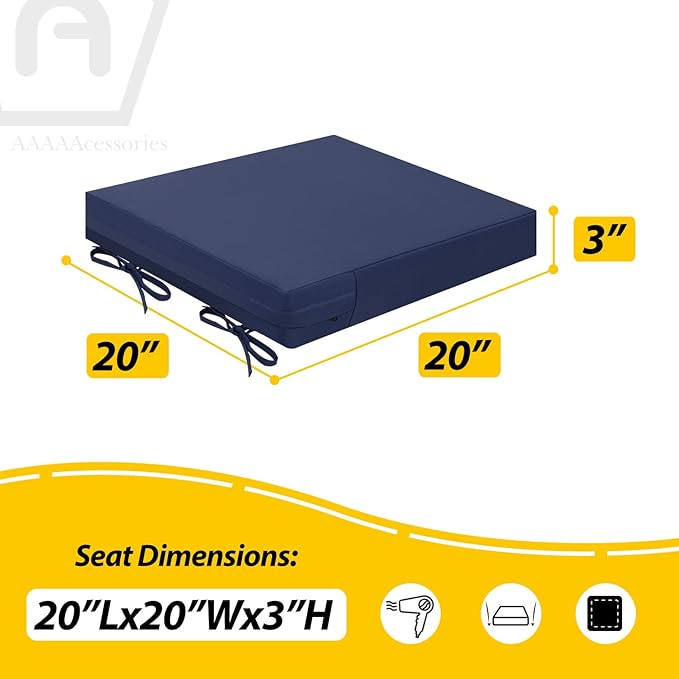 AAAAAcessories Outdoor Seat Cushions for Chairs, Waterproof, Fade-Resistant Patio Furniture Replacement Cushions, 20" x 20" x 3", Set of 2, Navy Blue-VerdiqueGarden