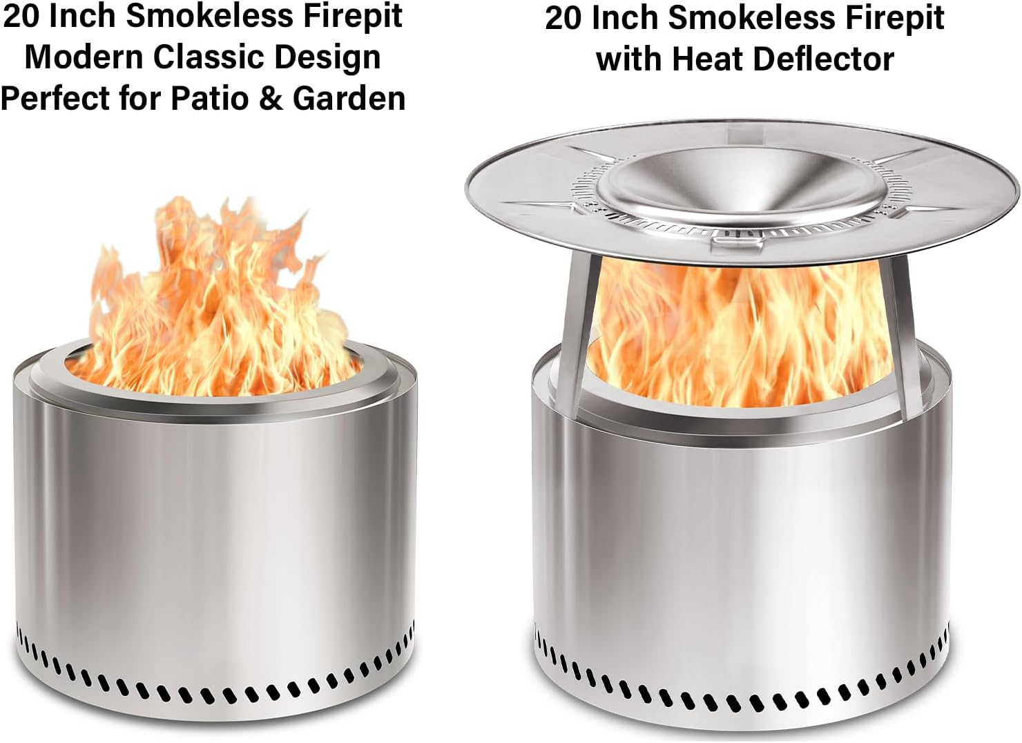 HGD 20 Inch Smokeless Patio Fire Pit, Outdoor Wood Burning Stove, Stainless Steel Firepit for Backyard, Patio, Garden, Picnic-VerdiqueGarden