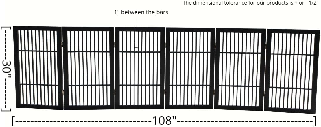 Pet Dog Gate Strong and Durable Freestanding Folding Acacia Hardwood Portable Wooden Fence Indoors or Outdoors by Urnporium (Black Pet Gate, 6 Panel 30" Tall)-VerdiqueGarden