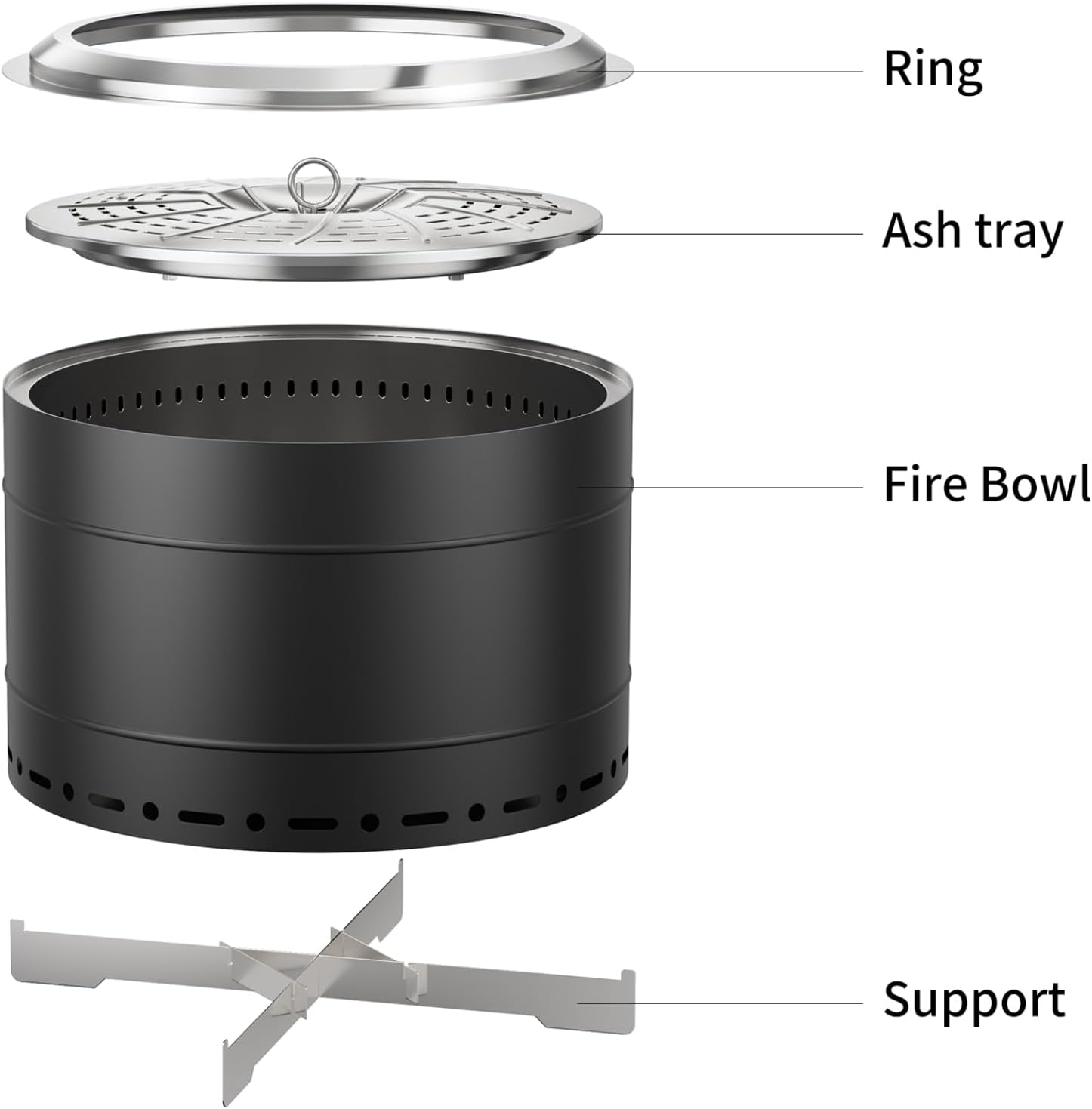 22 inch Smokeless Fire Pit with Carry Bag, Stainless Steel Outdoor Smokeless Firepit, Wood Burning Fire Pits for Camping, Bonfire,Low Smoke Firepit for Outside(Black)-VerdiqueGarden