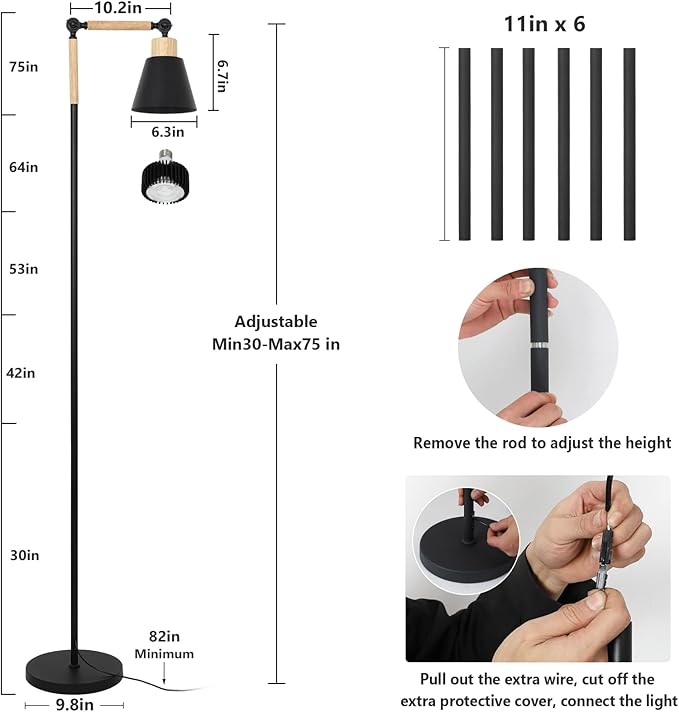 HMVPL Grow Lights for Indoor Plants Full Spectrum, Plant Lights for Indoor Growing with 20W COB Grow Light Blub, 4/8/12H Timer, Standing Tall Grow Lamp for Middle Large Plants(75'', Height Adjustable)-VerdiqueGarden