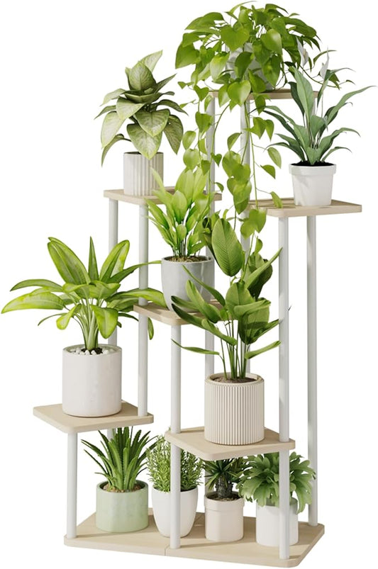 Bamworld 7 Tier Plant Stand Indoor, Large Metal Plant Shelf for Multiple Plants, Tall Tiered Flower Stand for Patio Garden Balcony Living Room Bedroom(White)-VerdiqueGarden