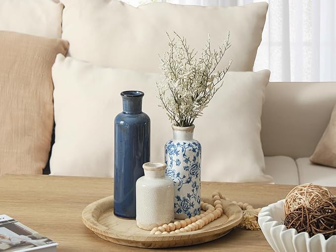 Ceramic Vintage Vases Set of 3, Blue and White Flower Decorative Vase Chinoiserie Decor Rustic Farmhouse Retro Floral Vases for Table Bookshelf Mantel Kitchen Living Room Office-VerdiqueGarden