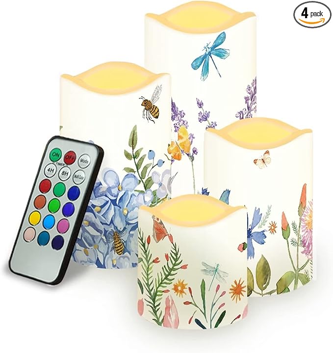 Ystardream Lavender Orchid LED Flameless Candles with Remote and Timer, Battery Operated Flickering for Festival Wedding Home Party Decor 4pcs-VerdiqueGarden