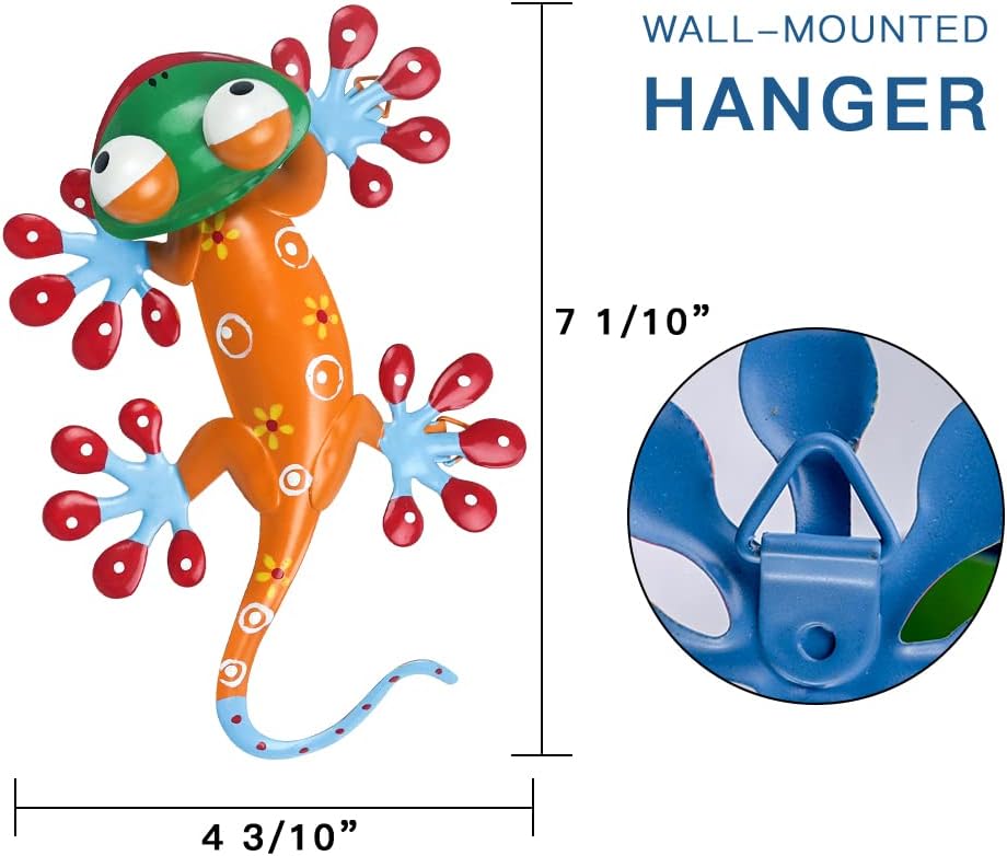 hogardeck Metal Gecko Outdoor Wall Decor, 6 Pack Lizard Wall Art Garden Sculptures & Statues with Free-adjustable Head Outdoor Spring Decor for Front Yard Fence Patio-VerdiqueGarden