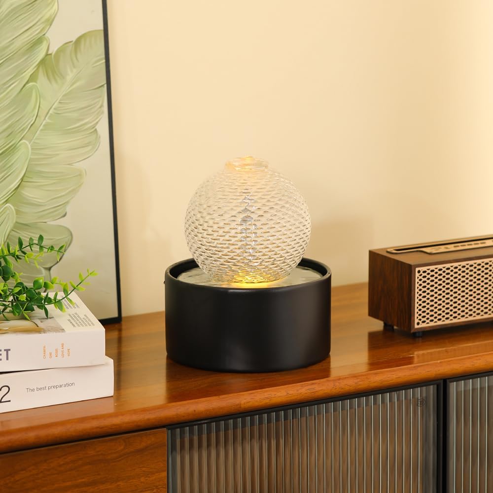 Generic Indoor Water Feature Tabletop Ceramic Fountain Home Kitchen Office Decoration Modern Design Style (Black)-VerdiqueGarden