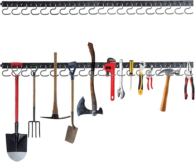 WellMade 64'' Adjustable Garden Tool Organizer, Garage Storage System with Hooks, Wall Mount Tool Organization Rack, Black-VerdiqueGarden