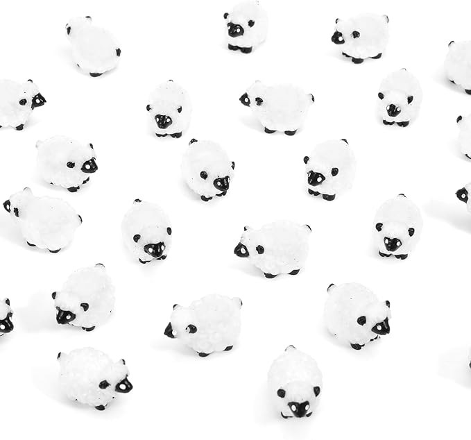 100Pcs Mini White Sheep Miniature Resin Sheep Figurines Cute Little Figurines Fairy Outdoor Moss Ornaments Landscape Figurines Garden DIY Ornament Accessories for Indoor Outdoor-VerdiqueGarden