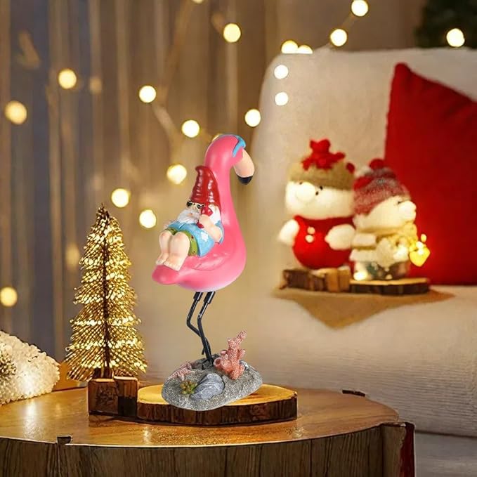 Gnome Garden Statue Funny Gnome Reclining on Flamingo Figurines, Resin Garden Gnomes Fall Decorations Outdoor for Patio Yard Lawn Porch, Ornament Gift-VerdiqueGarden