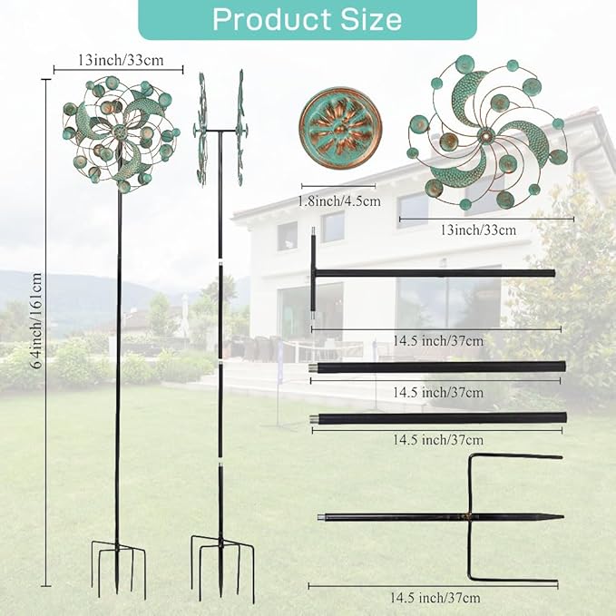 DREAMYSOUL Wind Spinner, Kinetic Wind Spinners Outdoor Metal, Garden Spinner for Yard Outside Patio Lawn Decor (Green & Cooper)-VerdiqueGarden