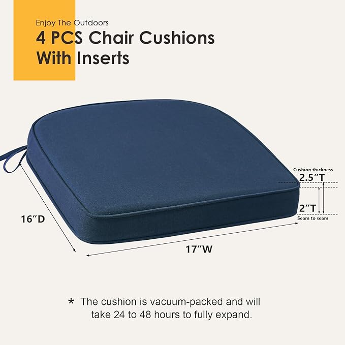Outdoor Sunbrella Round Corner Seat Cushion, 17"x16"x2", Set of 4, Non Slip Seat Cushion Pads with Removable Cover for Patio Furniture, Garden Yard Lawn, Specrtum Indigo-VerdiqueGarden