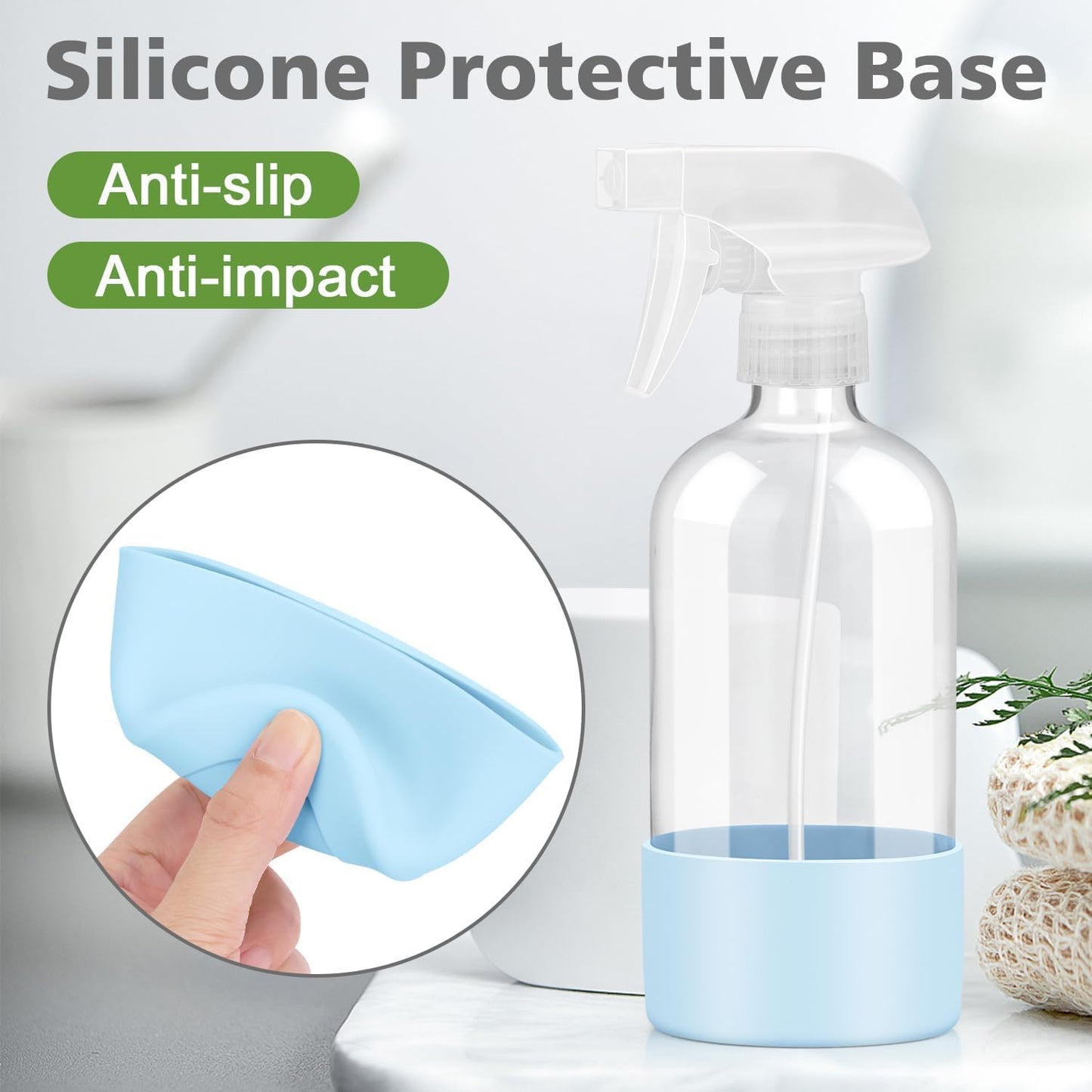 Glass Spray Bottles with Silicone Sleeve Protection, Empty 16 oz Refillable Containers, Reusable Spray Bottles with Adjustable Nozzle for Hair, Cleaning Solutions, 3 Pack Blue-VerdiqueGarden