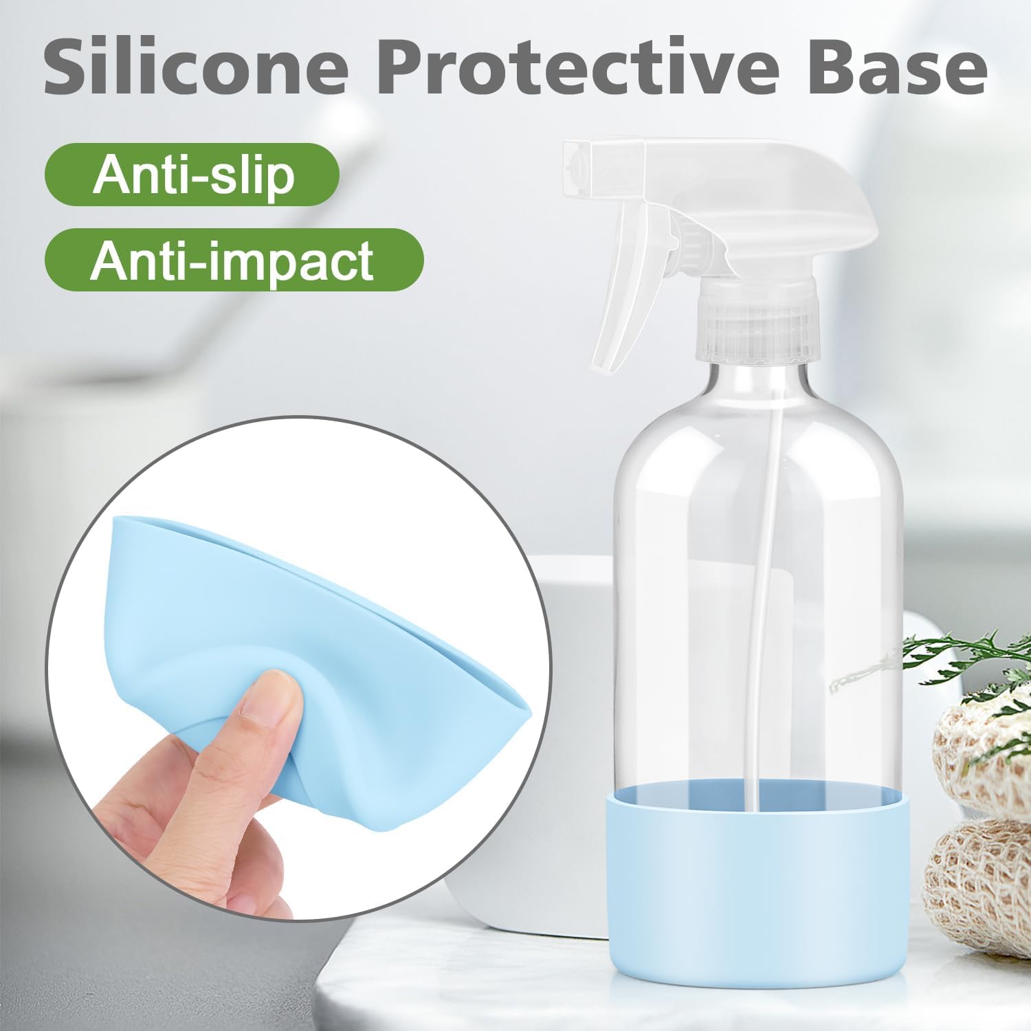 Glass Spray Bottles with Silicone Sleeve Protection, Empty 16 oz Refillable Containers, Reusable Spray Bottles with Adjustable Nozzle for Hair, Cleaning Solutions, 3 Pack Blue-VerdiqueGarden