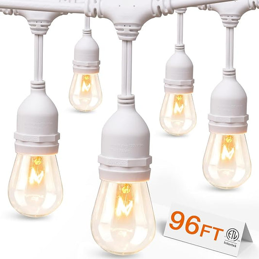 addlon 96FT(48FT*2) Outdoor String Lights White Commercial Grade Weatherproof Strand, 36 Edison Vintage Bulbs, 30 Hanging Sockets 6 Spare Bulbs, ETL Listed Decorative Lights for Patio Garden-VerdiqueGarden