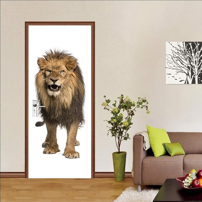 3D Peel & Stick Murals - Lion - Wallpaper, Self-Adhesive, Removable PVC, Waterproof - Bedroom/Living Room Decoration - 35.4 x 78.7 inch-VerdiqueGarden
