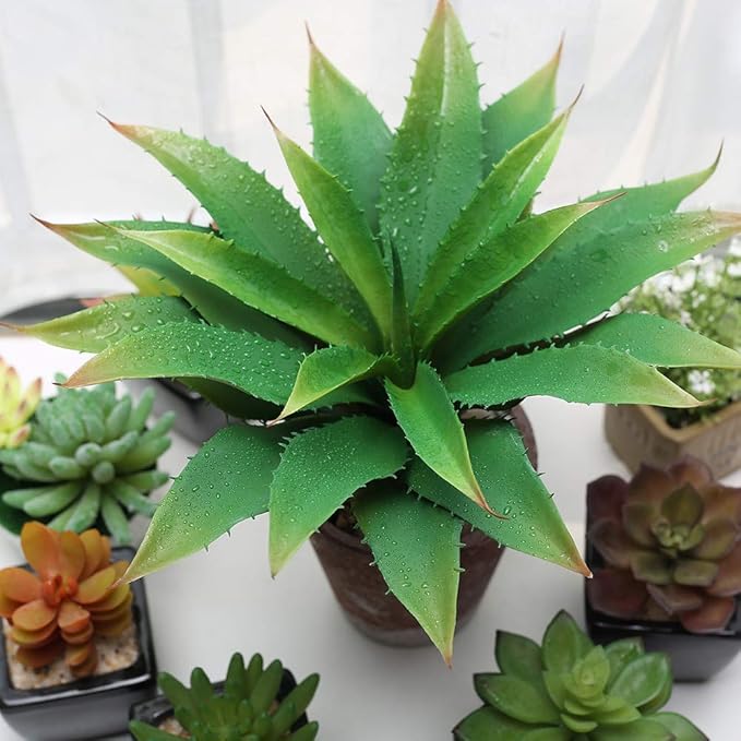JUSTOYOU Large 12.5" Artificial Succulents Aloe Plants Real Touch Fake Flowers Unpotted for Home Wedding Festival Arrangement (1, Green)-VerdiqueGarden