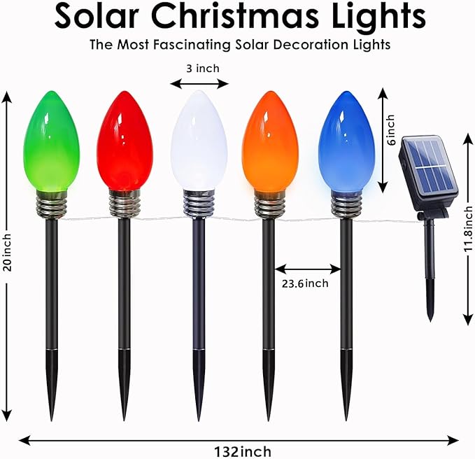 10-Pack Jumbo C9 Solar Christmas Lights, Upgraded LED Outdoor Christmas Decoration, Larger Muticolor Bulbs Solar Lights Outdoor Waterproof for Outside Path Garden Holiday Yard Patio Decor (Multicolor)-VerdiqueGarden