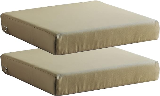 Patio Chair Cushions Set of 2 Non Slip Bottom Chair Pad with Ties Waterproof Square Outdoor Seat Cushion Replacement for Garden Swing Furniture 20x20 Inch, Light Khaki-VerdiqueGarden