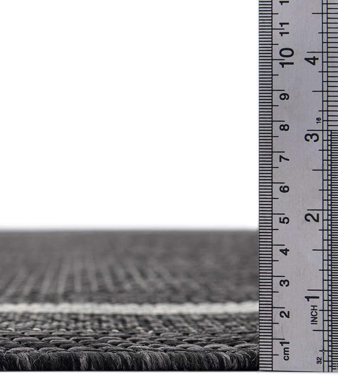 Unique Loom Outdoor Border Collection Area Rug - Soft Border (6' 1" Square Black/Ivory)-VerdiqueGarden