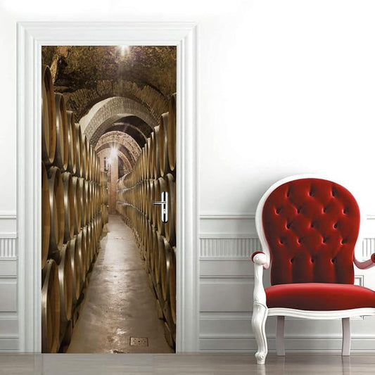 3D Door Stickers Murals Peel and Stick - Wine Cellar Wallpaper Self-Adhesive Decals - Removable PVC Waterproof Poster for Bedroom Living Room 37.4" x 82.7"-VerdiqueGarden