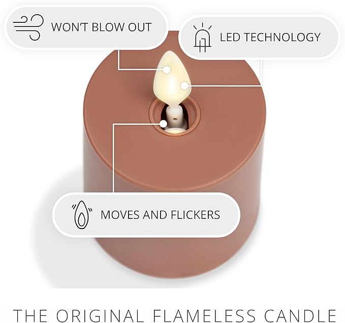 Luminara Outdoor Votive Flameless LED Candle, Baked Clay 2" x 3.2", Moving Flame Battery Operated Timer Remote Ready IPX4 Matte Plastic Finish-VerdiqueGarden