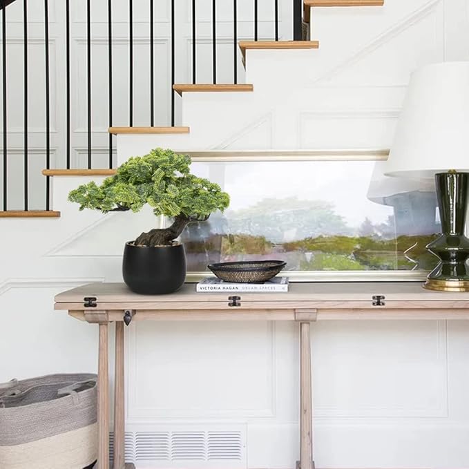 Artificial Bonsai Tree Juniper Faux Plants Indoor Fake Plants Decor with Black Ceramic Pots for Home Table Office Desk Bathroom Shelf Bedroom Living Room Farmhouse Decorations-VerdiqueGarden