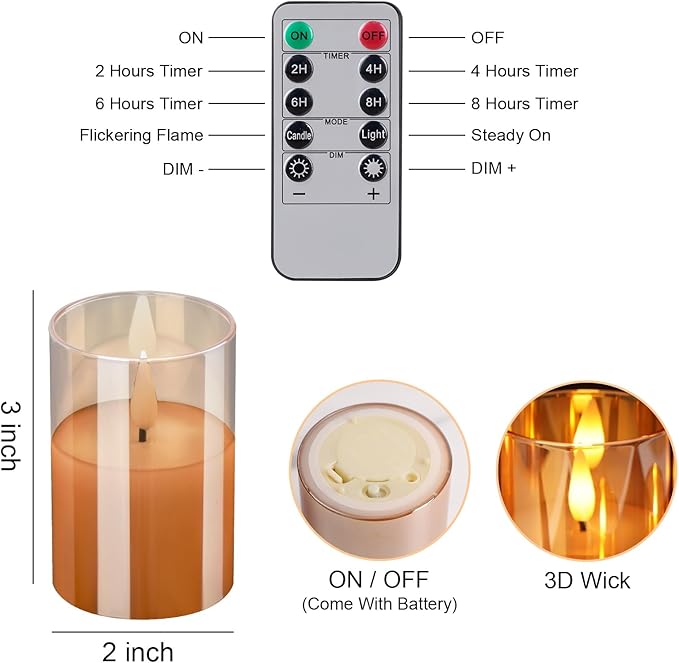 6Pack Glass Flickering Flameless Candles with Remote, 2"X3" Real Wax Votive Candles Battery Operated, Small Electric LED Candles for Wedding Home Decor, w/4 Timers+2 Lighting Modes [Gold]-VerdiqueGarden