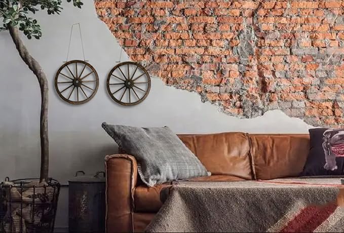 (2 Pieces) 12" Wood Carved Wheel Decor, Western Style Decorative Wagon Wheels for Modern Vintage Home Decor, Suitable for Farmhouse, Living Room, Bookcase, Bar, Garage, Coffee Shop, Studio Decor-VerdiqueGarden