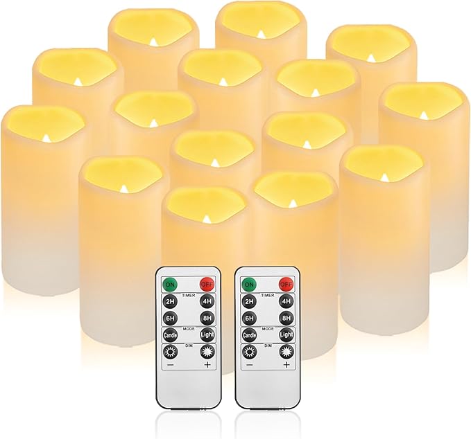 Waterpoof Flameless Remote Control Candles 15PACK D3''*H5.5''Battery Operated Flickering LED Pillar Candle,plastic with 10-Key 24Hours Timer for Outdoor/Indoor Home Party Garden Lanterns Porch (Ivory)-VerdiqueGarden