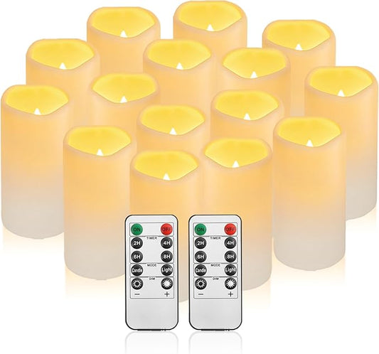 Waterpoof Flameless Remote Control Candles 15PACK D3''*H5.5''Battery Operated Flickering LED Pillar Candle,plastic with 10-Key 24Hours Timer for Outdoor/Indoor Home Party Garden Lanterns Porch (Ivory)-VerdiqueGarden