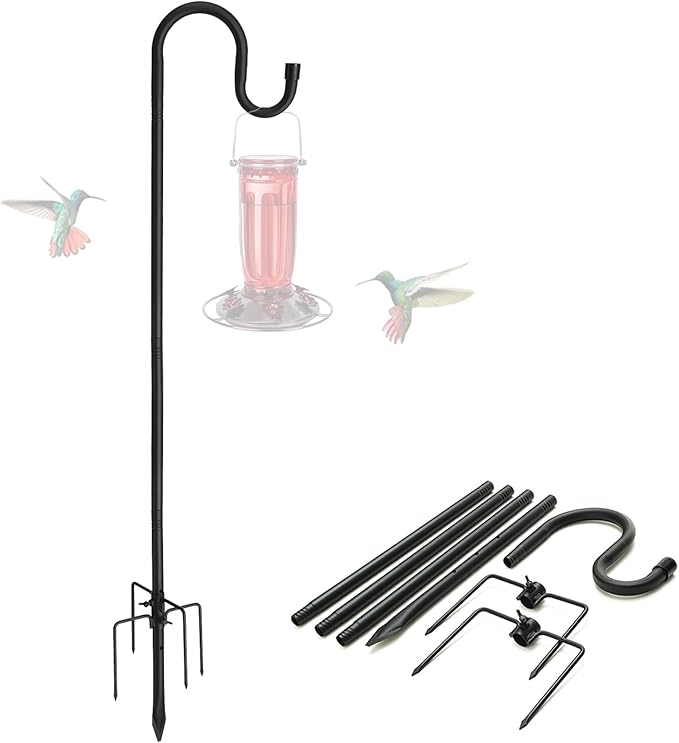 Shepherds Hooks, 78" Bird Feeder Pole for Outdoor, 4/5” Thick Hummingbird Feeders Stand Heavy Duty, Hanging Plant Hanger Stake with 5-Prong Base, Metal Shepard Stick-VerdiqueGarden