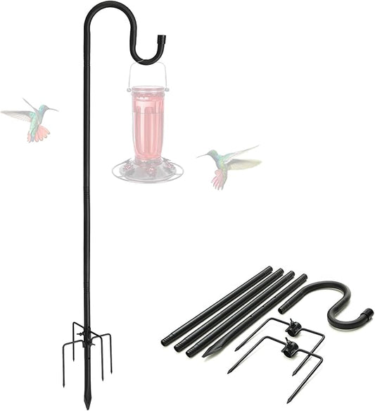 Shepherds Hooks, 78" Bird Feeder Pole for Outdoor, 4/5” Thick Hummingbird Feeders Stand Heavy Duty, Hanging Plant Hanger Stake with 5-Prong Base, Metal Shepard Stick-VerdiqueGarden
