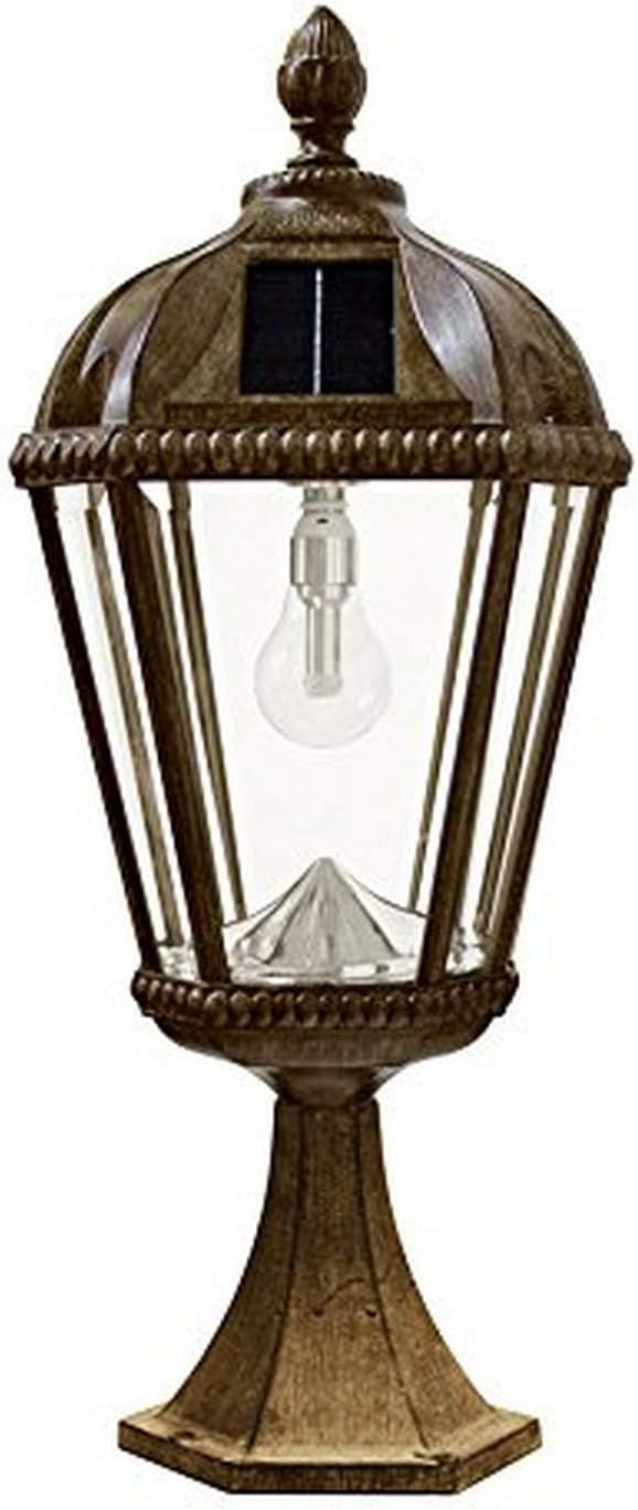 Gama Sonic Outdoor Solar Post Light with Pier Base, Weathered Bronze Finish Aluminum and Beveled Glass, Royal Bulb 150 Lumens Warm White LED, Mount on Column or Flat Surface 98B311, Upgraded Panel-VerdiqueGarden