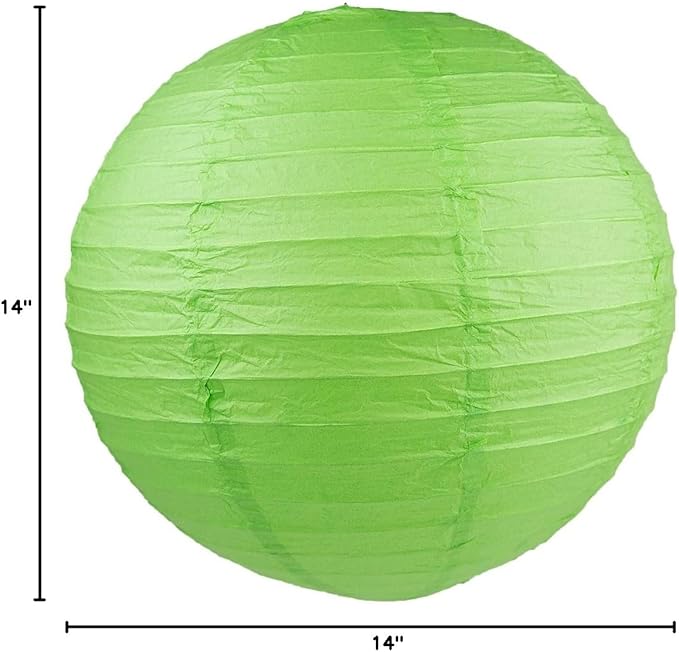 WYZworks Round Paper Lanterns 10 Pack (Green, 14") - Hanging Paper Lanterns Lamp for Wedding, Birthday, Party and Home Decorations with 8", 10", 12", 16" Option-VerdiqueGarden