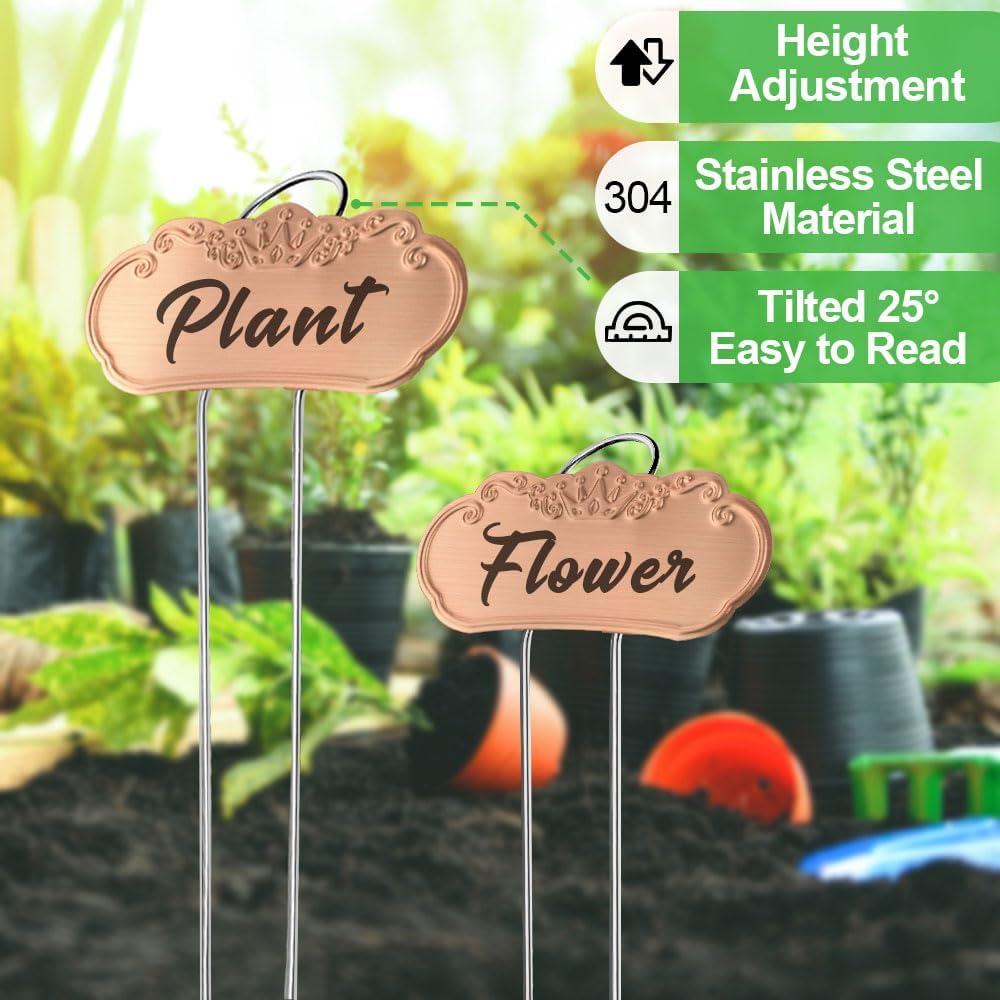 50 Packs Metal Plant Labels, Tall Outdoor Garden Markers for Flowers, Fruits and Vegetables, 304 Stainless Steel Weatherproof Signs (4" x 1.9", Gold)-VerdiqueGarden