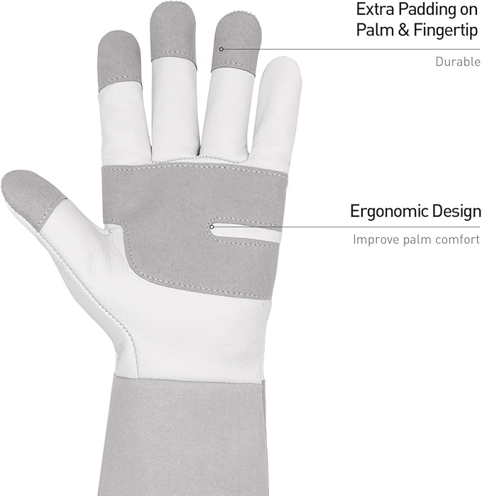 HANDLANDY Long Gardening Gloves for Men & Women, Thorn Proof Rose Pruning Gloves Leather Gauntlets Garden Glove Yard Work Glove (Large, Grey)-VerdiqueGarden