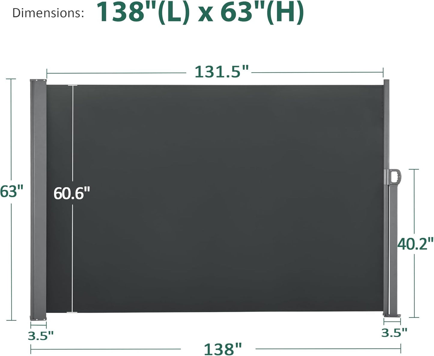 Macrout Retractable Side Awning for Patio & Balcony – Waterproof UV-Resistant Outdoor Privacy Screen, Folding Wind Block for Deck, Porch, Garden (Dark Grey, 138" x 63")-VerdiqueGarden