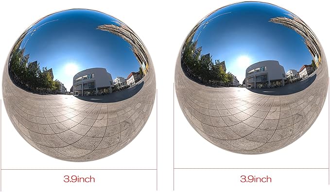 Nerien Gazing Ball, 3.9" Stainless Steel Garden Mirror Globe, Polished Ornament Sphere, Hollow Floating Reflective Hemisphere, for Home Outdoor Pond Housewarming Swimming Pool Decoration, Silver, 2pcs-VerdiqueGarden