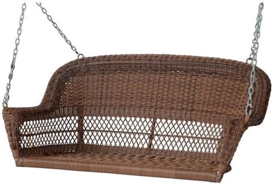 Pemberly Row Resin Wicker Porch Swing in Honey-VerdiqueGarden