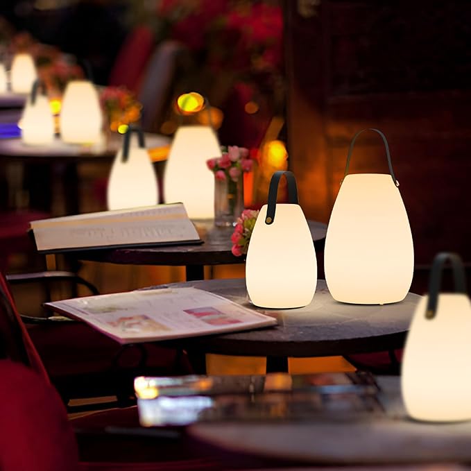 uuffoo Portable Outdoor Table Lamp, Dimmable Cordless Lamp with Remote and 7 RGB Colors IP44 Waterproof Hanging Lamp Indoor/Outdoor Night Lamp Lantern for Bedroom Garden Dining Camping-VerdiqueGarden