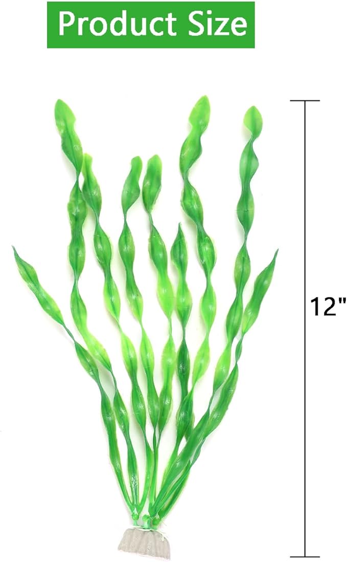AQUANEAT Fish Tank Artificial Plants, Aquarium Plastic Seaweed Decorations, 11.75Inch Tall Fake Green Accessories, 10 Packs