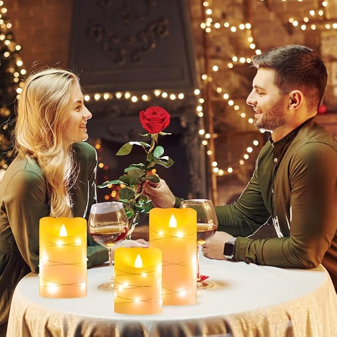 Flameless Flickering Candle, Pillar Candle,with Embedded String Lights,3 Pack LED Romantic Candle with Remote Control, Battery Operated Real Wax, Ideal for Wedding, Home decorand Holiday (Ivory)-VerdiqueGarden