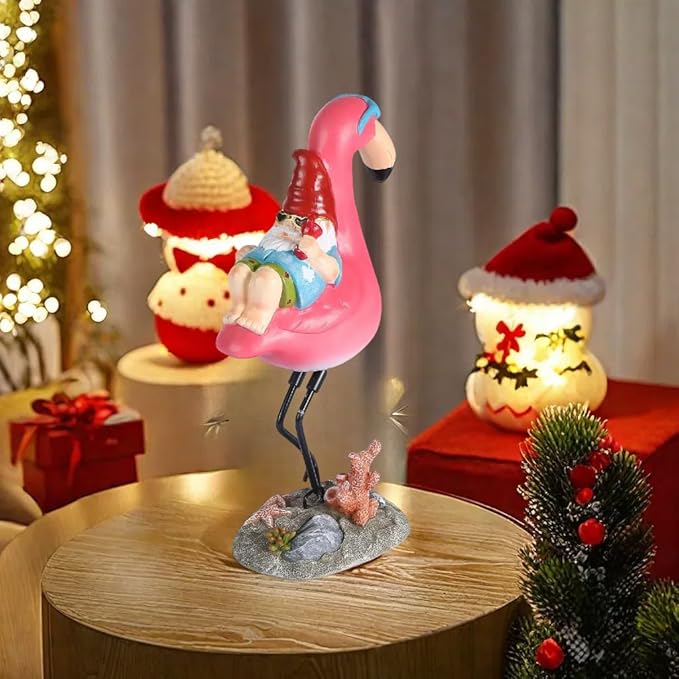 Gnome Garden Statue Funny Gnome Reclining on Flamingo Figurines, Resin Garden Gnomes Fall Decorations Outdoor for Patio Yard Lawn Porch, Ornament Gift-VerdiqueGarden