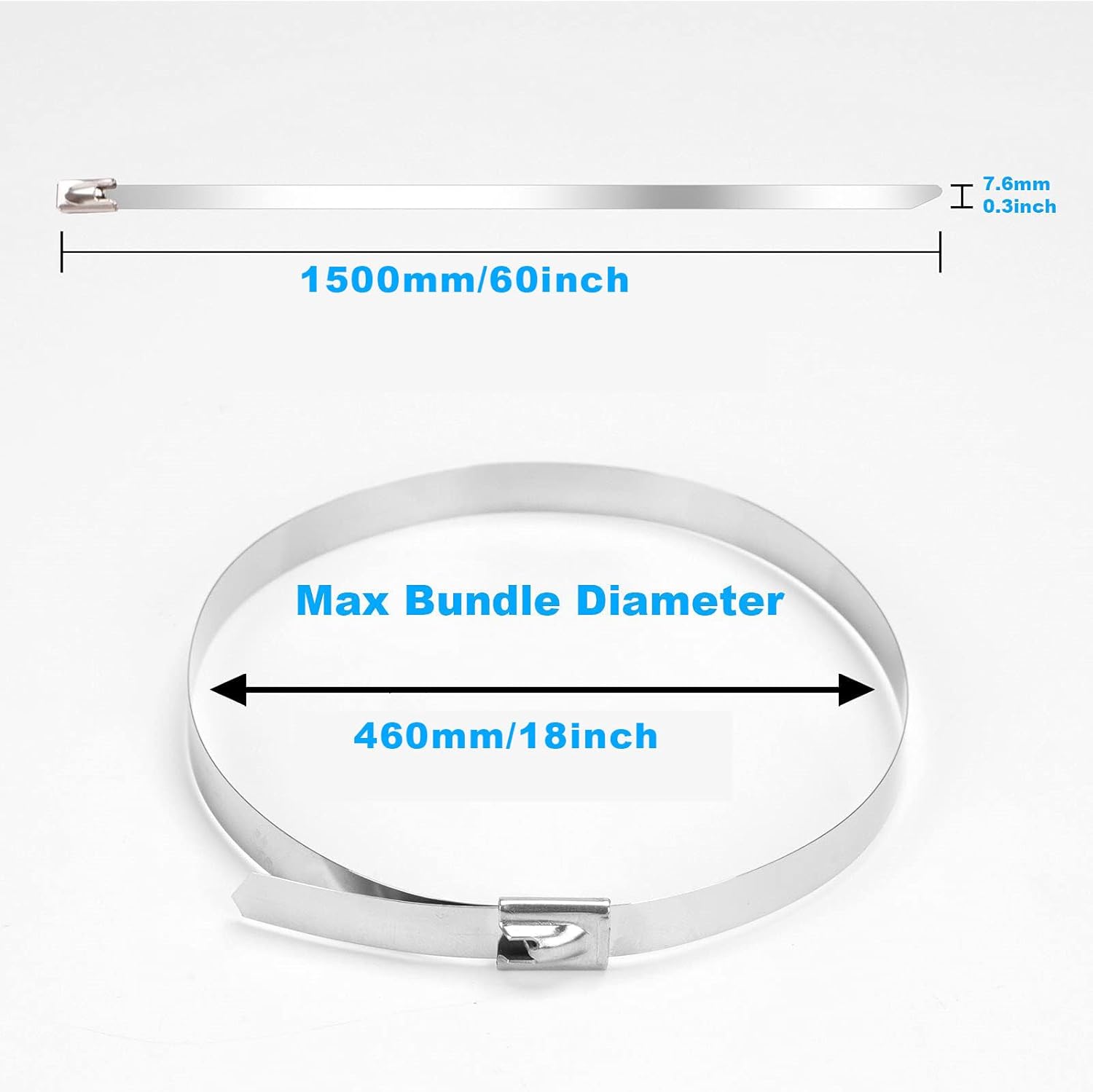 Metal Zip Ties 60In, 500Lb Extra Long Stainless Steel Cable Ties, Heavy Duty Self-Locking Strap Ties, Strength for Exhaust Wrap, Garden Ties, pipes, Outdoor UV Resistant Large Tie Wraps 30 Pcs-VerdiqueGarden