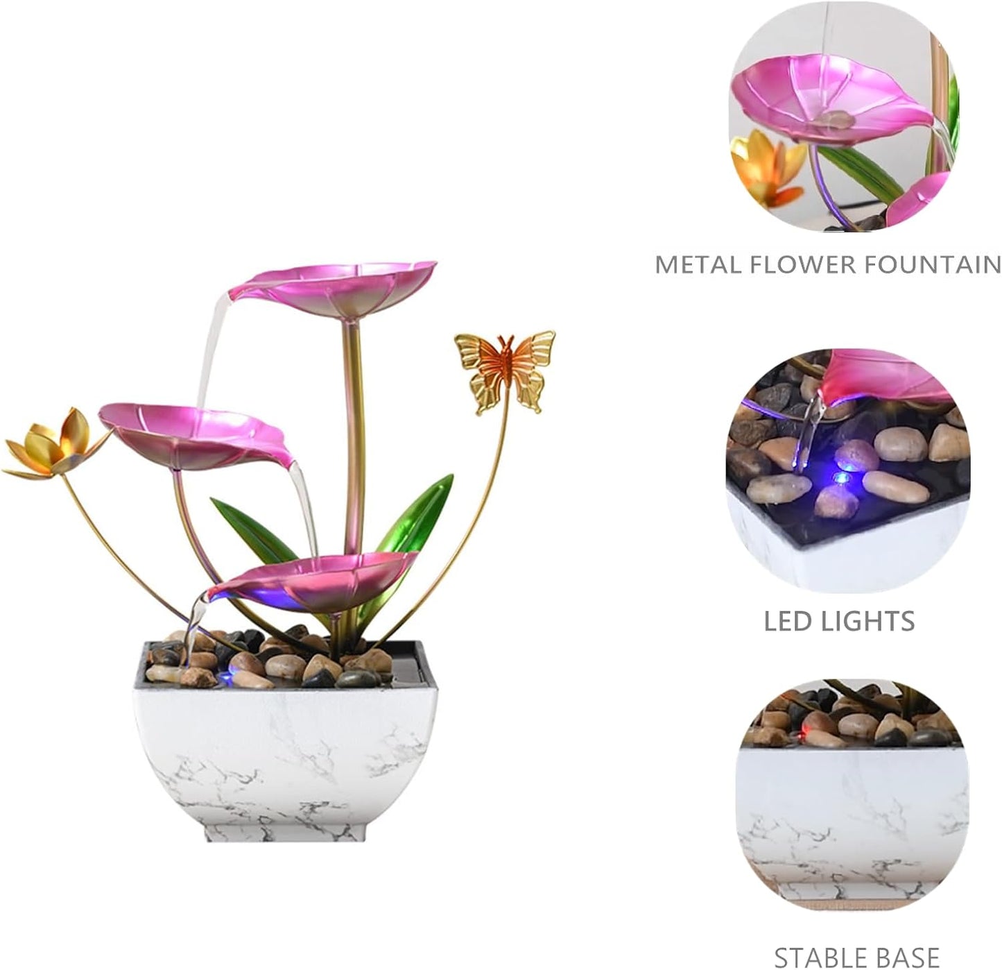 Pink Tabletop Water Fountain, USB Desktop Sleep Waterfall, Women Office Decor, Zen Garden for Desk-VerdiqueGarden